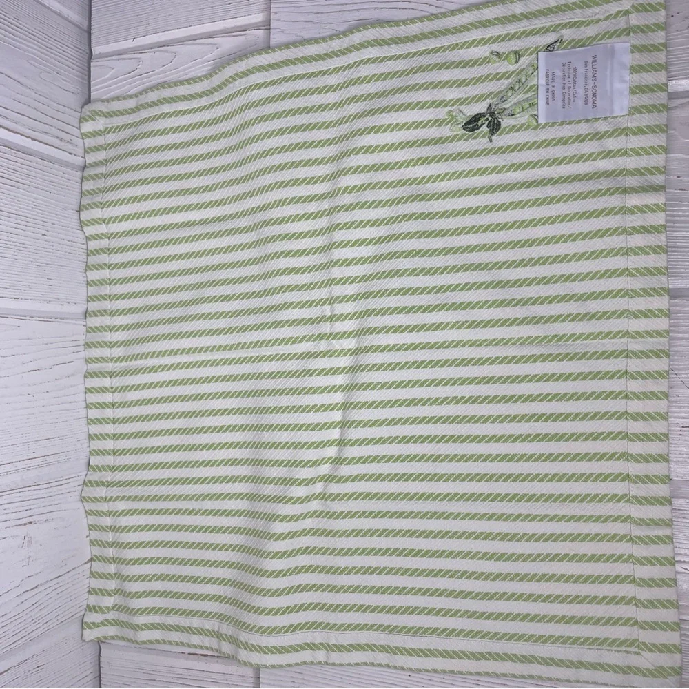 4 Vintage Williams Sonoma Napkins Pea Pods Peas Green White Stripes 19” Square